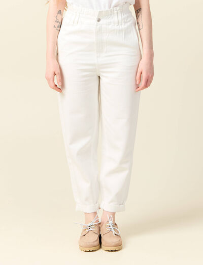 Jeans slouchy taille haute denim blanc femme