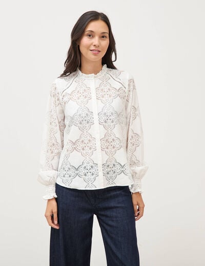 Chemise en dentelle manches longues ecru femme