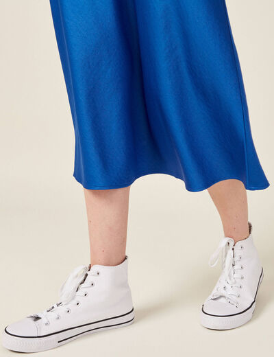 Jupe midi droite satin bleu electrique femme