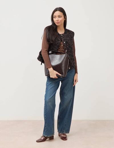 Gilet sans manches r&eacute;versible marron chocolat femme