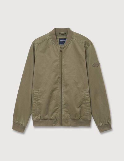 Blouson manches longues doubl&eacute; en coton vert kaki homme