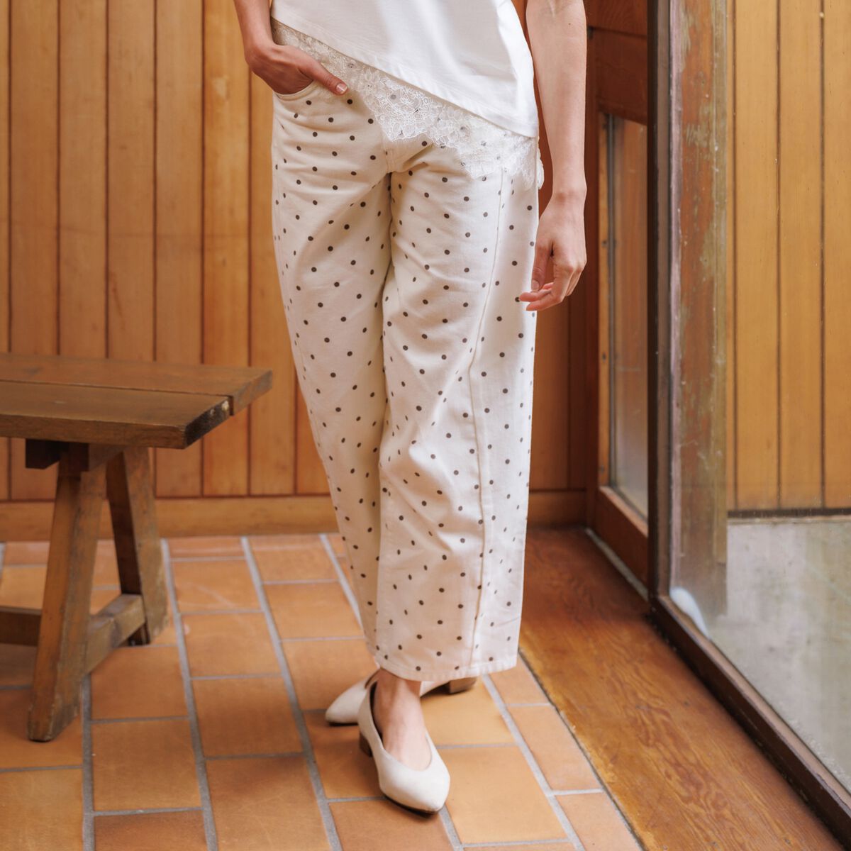 Jeans barrel taille haute bas resserr&eacute; ecru femme