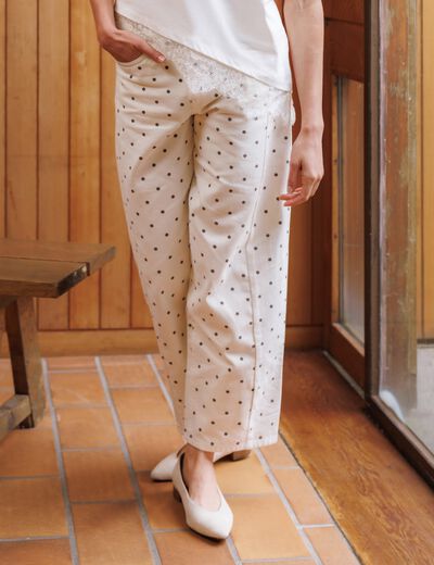 Jeans barrel taille haute bas resserr&eacute; ecru femme