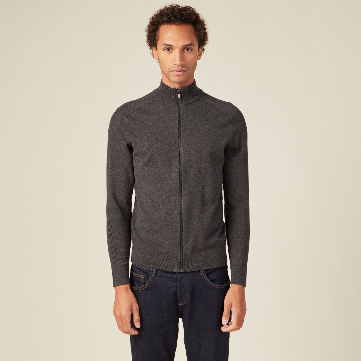 Gilet manches longues zippé gris foncé homme