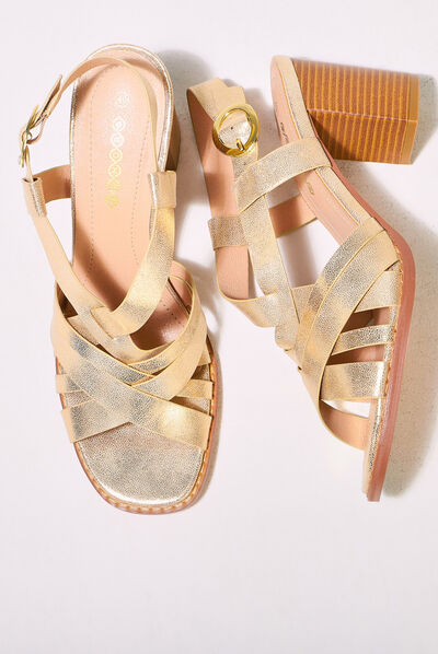 Sandales à talons bouts carrés jaune or femme