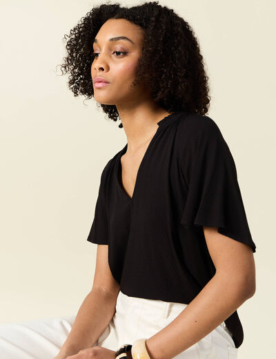 Blouse manches courtes noir femme