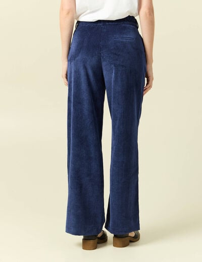 Pantalon large taille haute en velours bleu marine femme