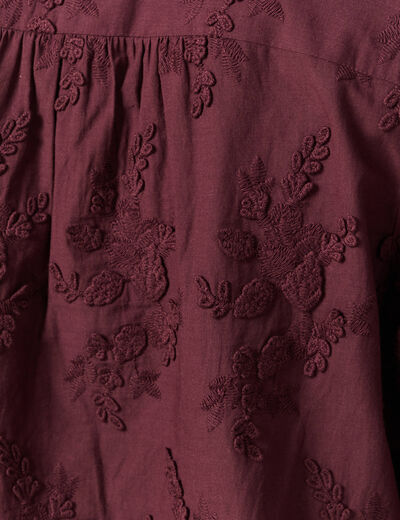 Chemise col rond manches longues brod&eacute;e prune femme