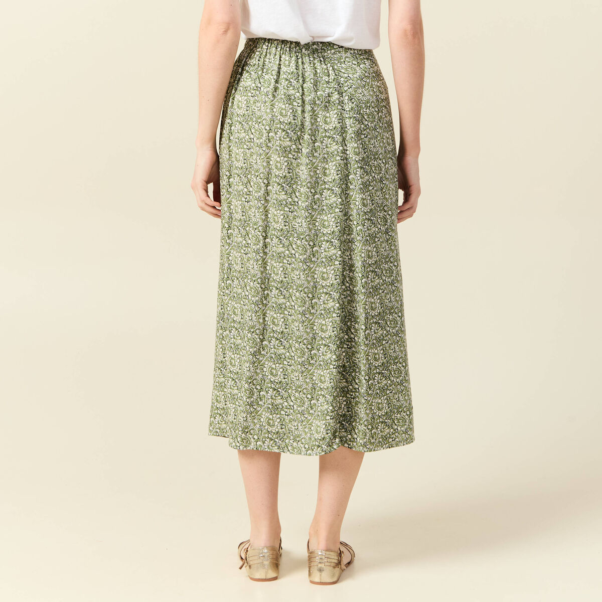Jupe longue portefeuille vert kaki femme