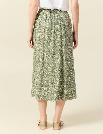 Jupe longue portefeuille vert kaki femme