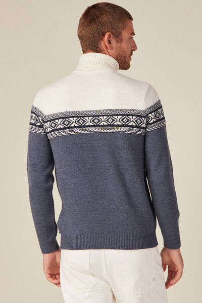 Pull manches longues col roulé ecru homme