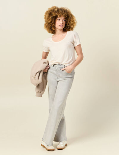 T-shirt manches courtes brillant creme femme