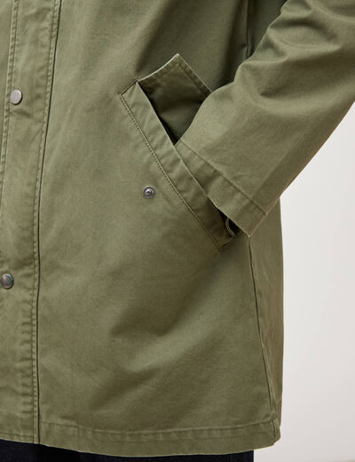 Parka droite mi-longue &agrave; capuche vert kaki homme