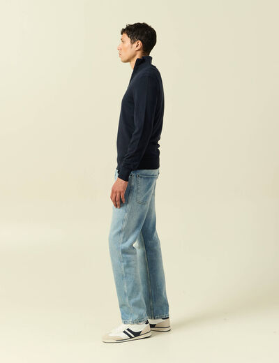 Pull fin col camionneur manches longues bleu marine homme