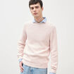 Pull col rond manches longues en coton rose poudr&eacute;e homme