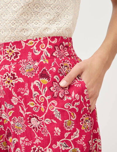 Pantalon large taille haute rouge cerise femme