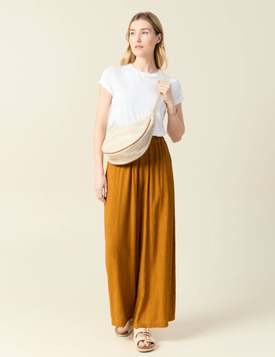Pantalon large camel femme