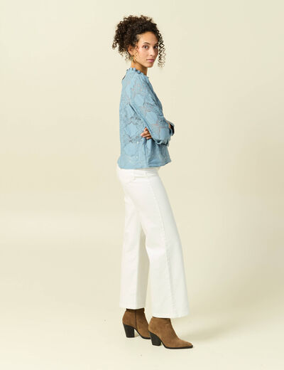 Blouse cintr&eacute;e dentelle manches longues gris femme
