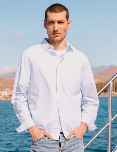 Chemise en coton manches longues bleu ciel homme