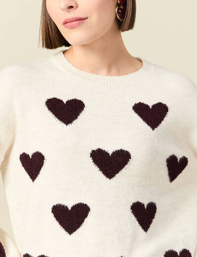Pull manches longues bouclette col rond prune femme
