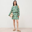 Robe manches longues col rond vert &eacute;meraude femme