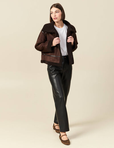 Pantalon taille haute similicuir noir femme