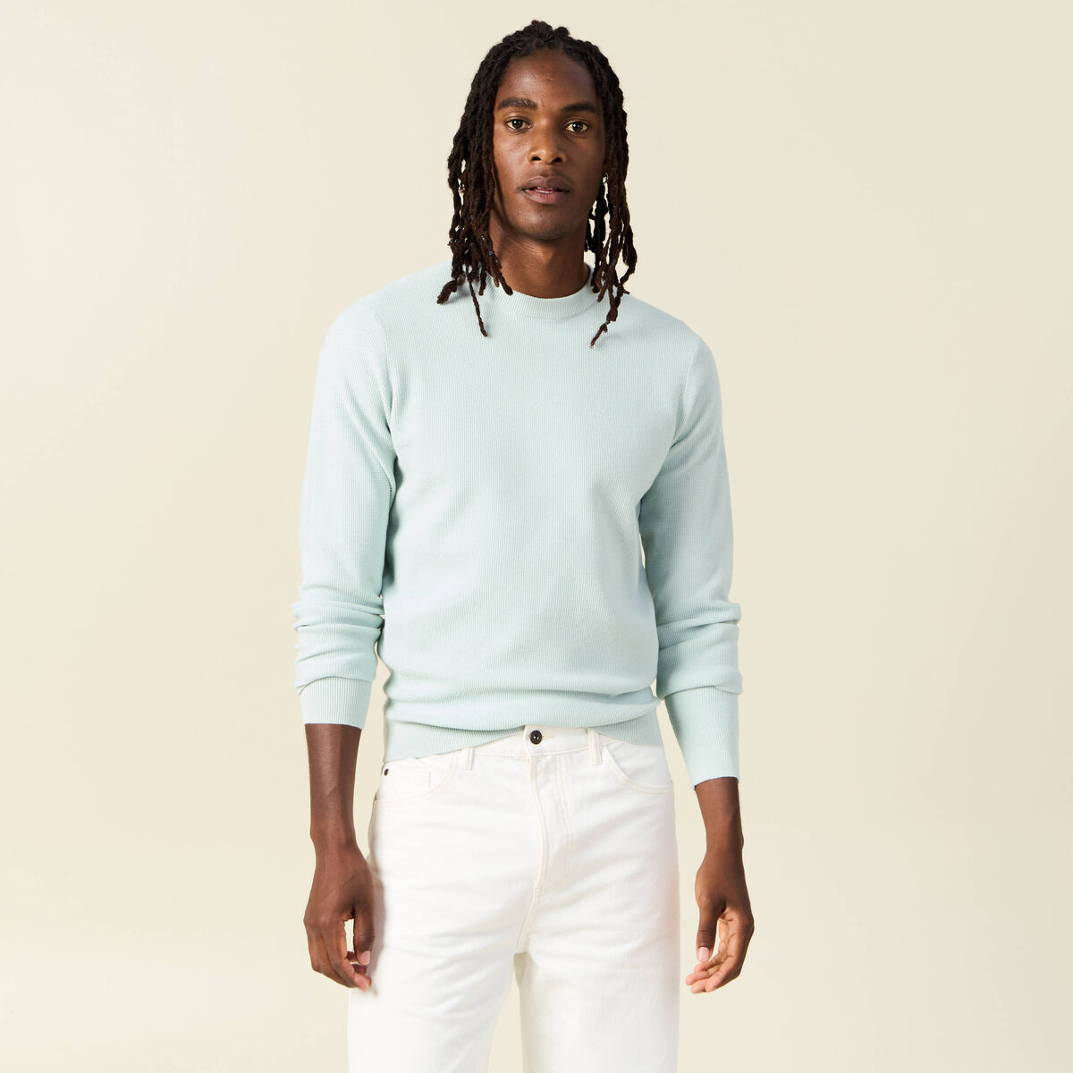 Pull fin col rond manches longues bleu clair homme