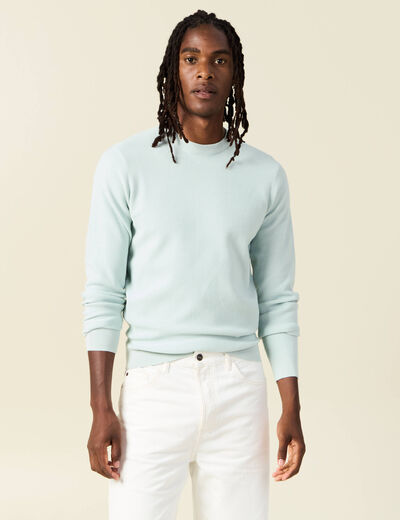 Pull fin col rond manches longues bleu clair homme