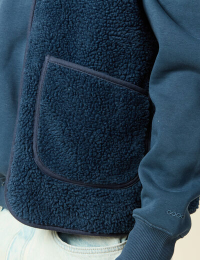 Sweat sans manches effet polaire bleu fonc&eacute; homme