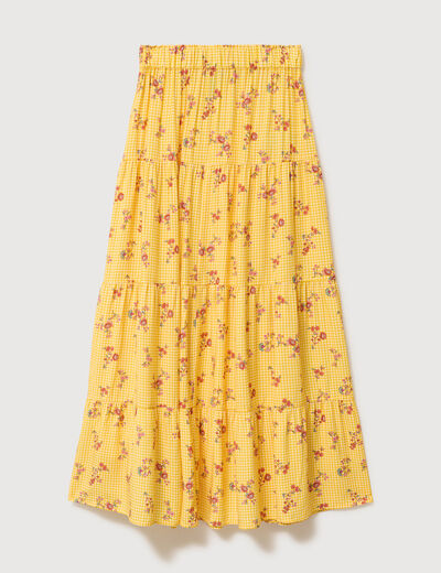 Jupe longue &eacute;vas&eacute;e fluide jaune femme