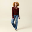 Pull col V manches longues orange fonc&eacute; femme