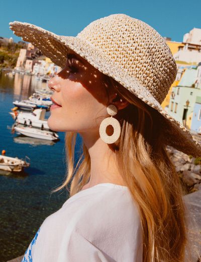 Chapeau tressé ecru femme