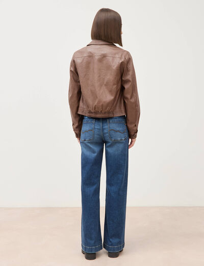 Blouson manches longues similicuir marron femme