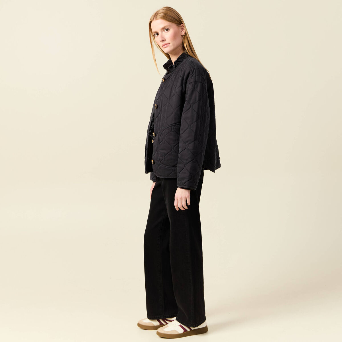 Veste oversize manches longues doubl&eacute;e gris fonc&eacute; femme