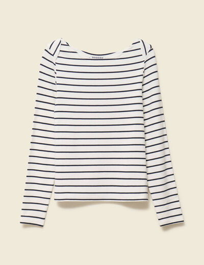 T-shirt ray&eacute; ajust&eacute; manches longues bleu femme