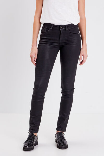 Jeans slim enduit denim noir enduit femme