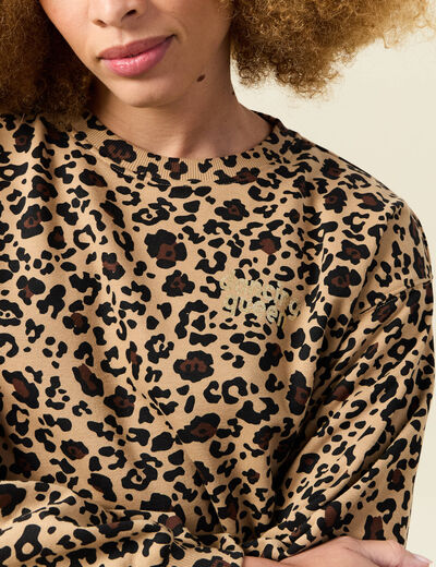 Sweat col rond manches longues beige femme