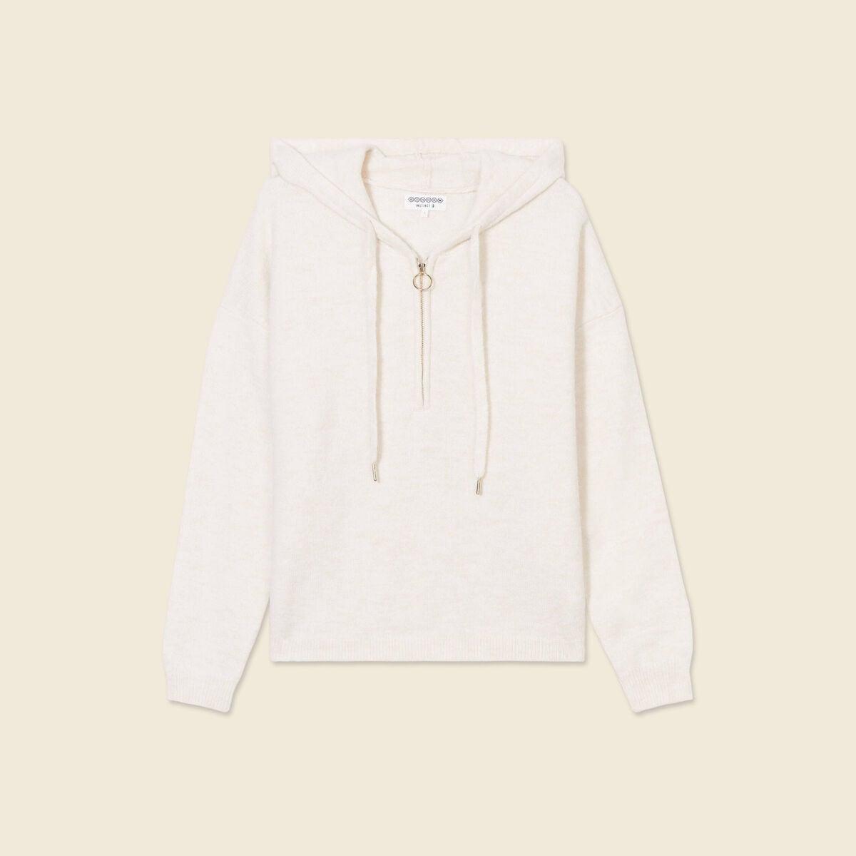 Pull &agrave; capuche zipp&eacute; creme femme