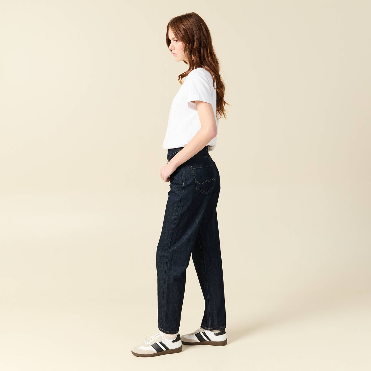 Jeans straight taille haute denim brut rinse femme