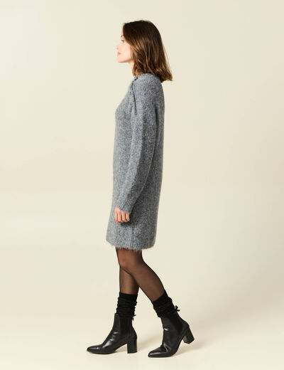 Robe pull droite avec boutons gris clair femme