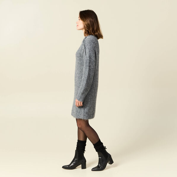 Robe pull droite avec boutons gris clair femme