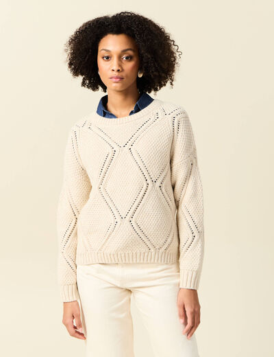 Pull manches longues ecru femme