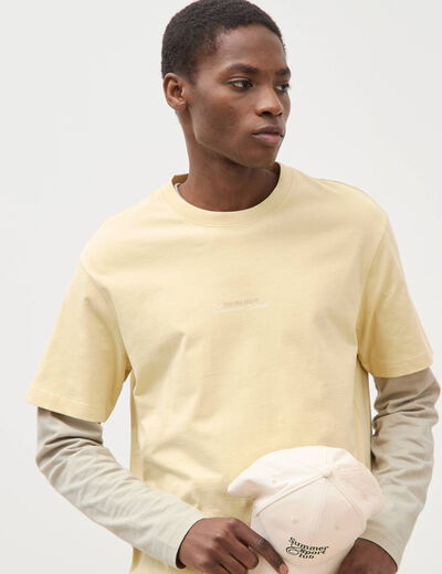T-shirt en coton manches courtes jaune clair homme