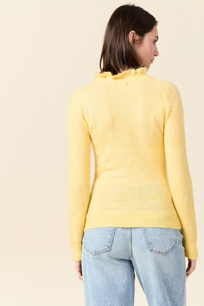 Pull manches longues jaune moutarde femme