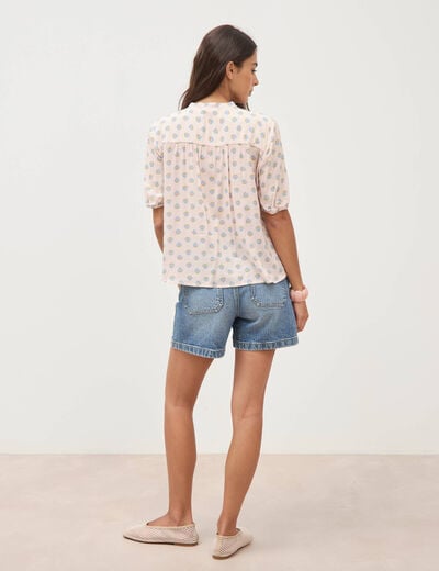 Chemise droite col v manches courtes rose femme