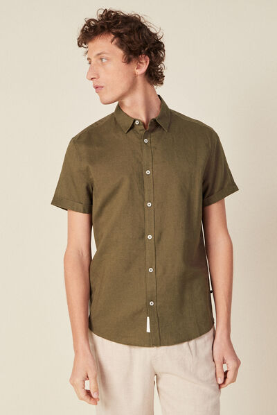 Chemise manches courtes taupe homme