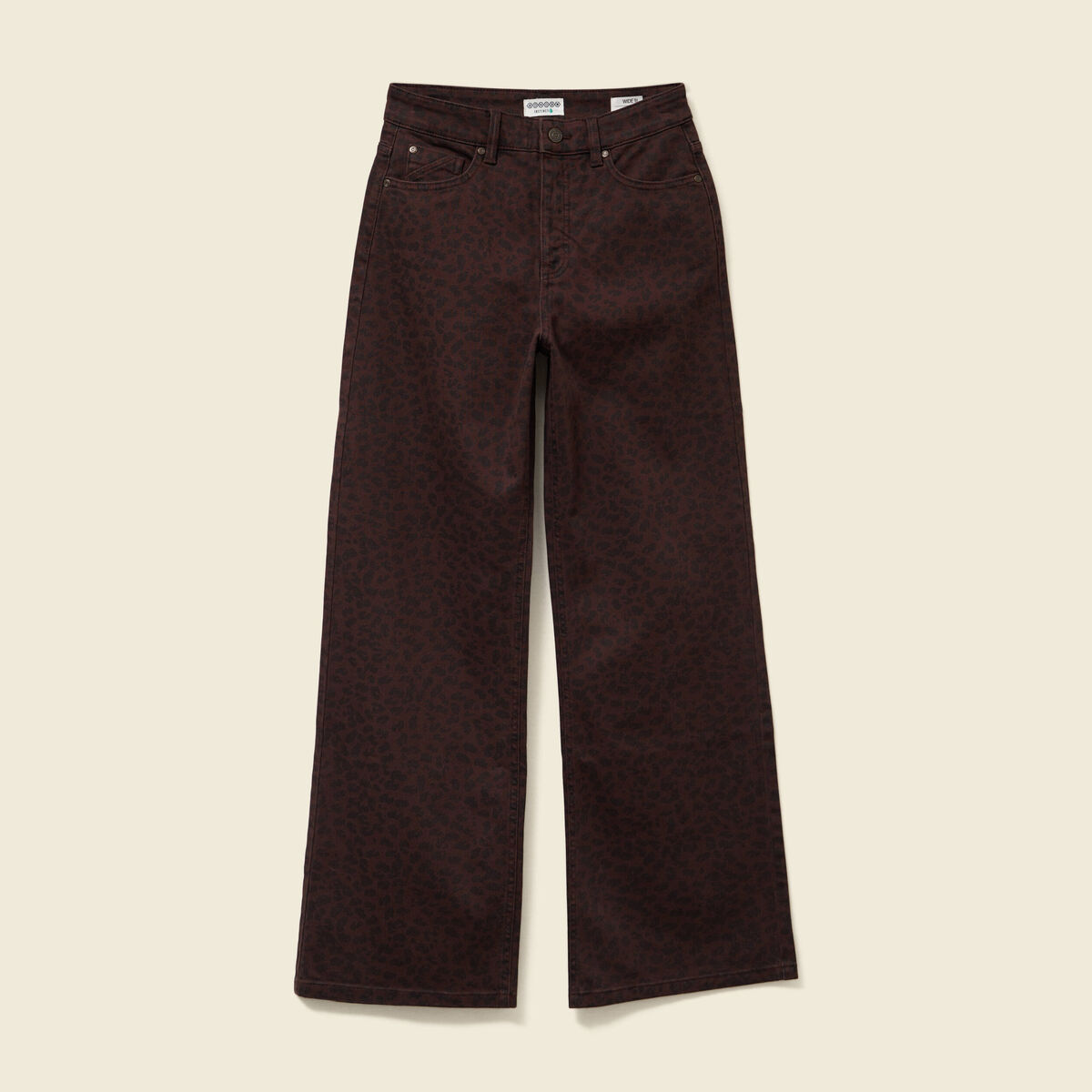 Pantalon large taille haute en jeans marron cognac femme