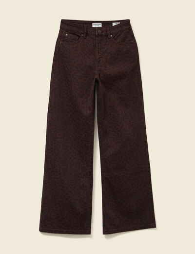 Pantalon large taille haute en jeans marron cognac femme