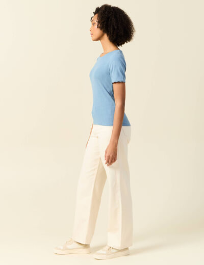 T-shirt manches courtes côtelé bleu clair femme