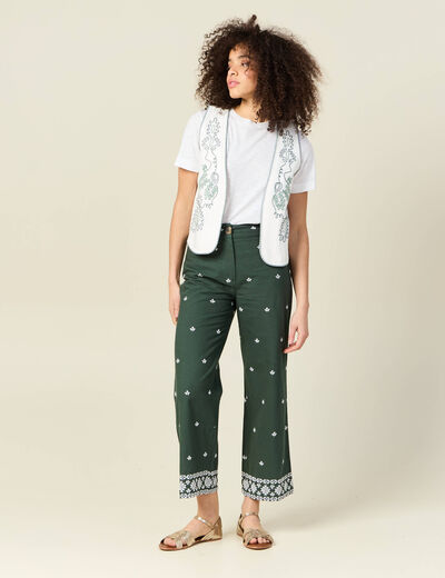 Gilet sans manches brodé ecru femme
